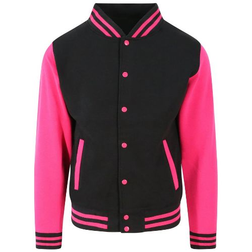 Awdis Just Hoods Varsity Jacket Jet Black/Hot Pink